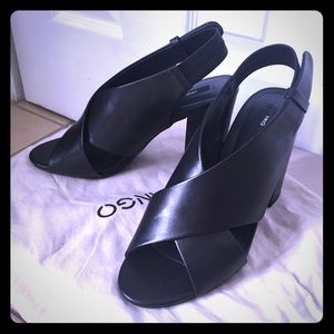 NEW MANGO Genuine Leather High Heels Black Sandals